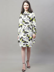 Women White Printed A-Line Dresses With Belt - JND_1015White_XS