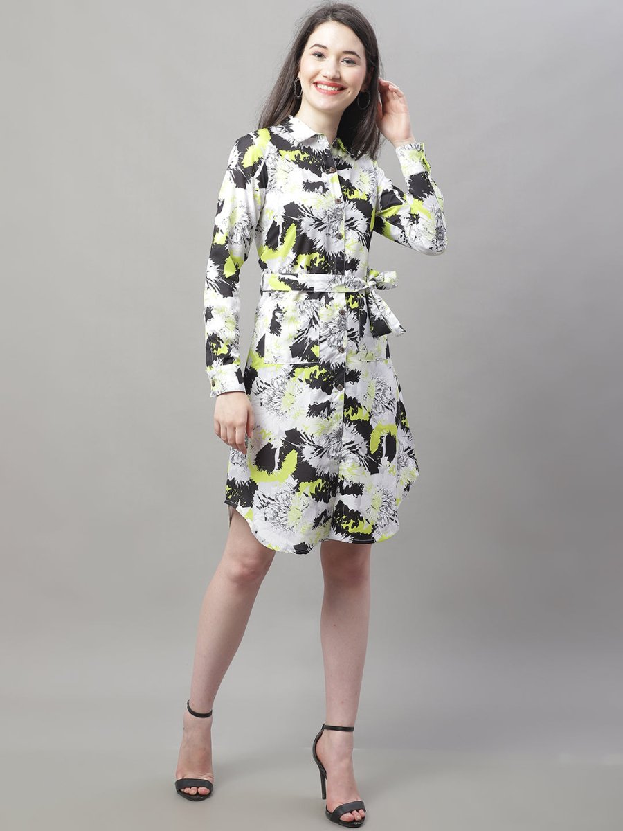 Women White Printed A-Line Dresses With Belt - JND_1015White_XS