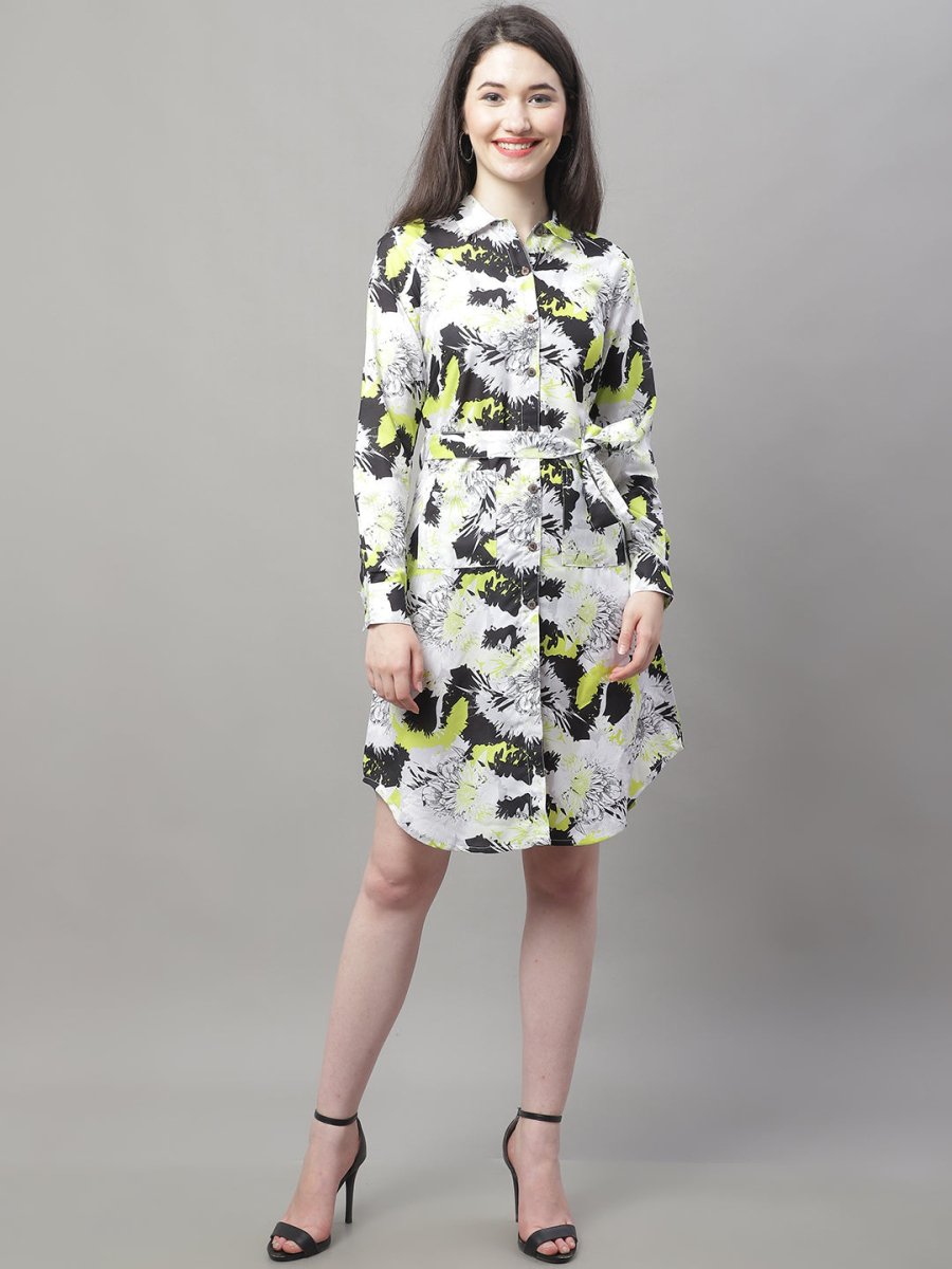 Women White Printed A-Line Dresses With Belt - JND_1015White_XS