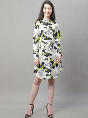 Women White Printed A-Line Dresses With Belt - JND_1015White_XS