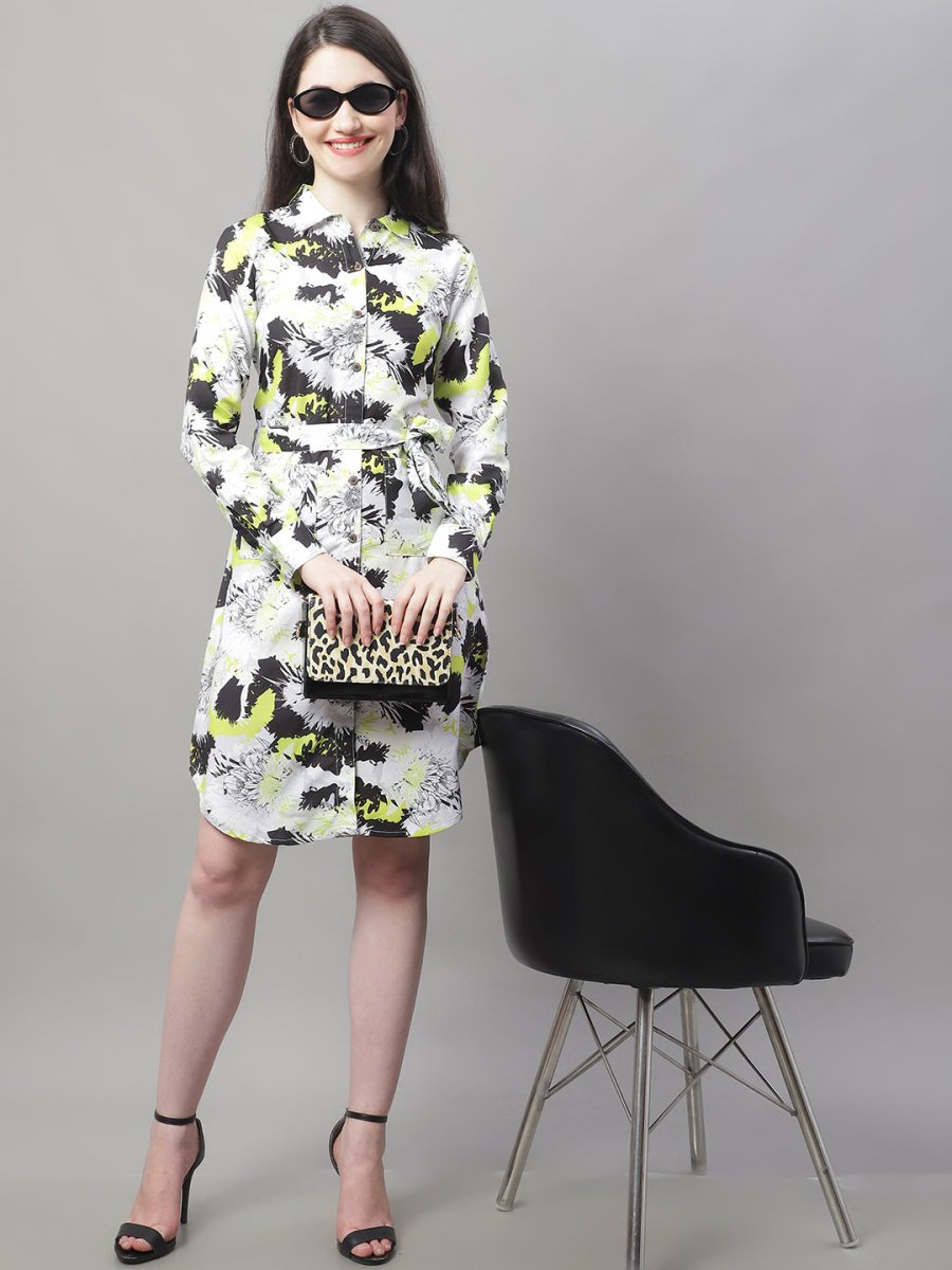 Women White Printed A-Line Dresses With Belt - JND_1015White_XS