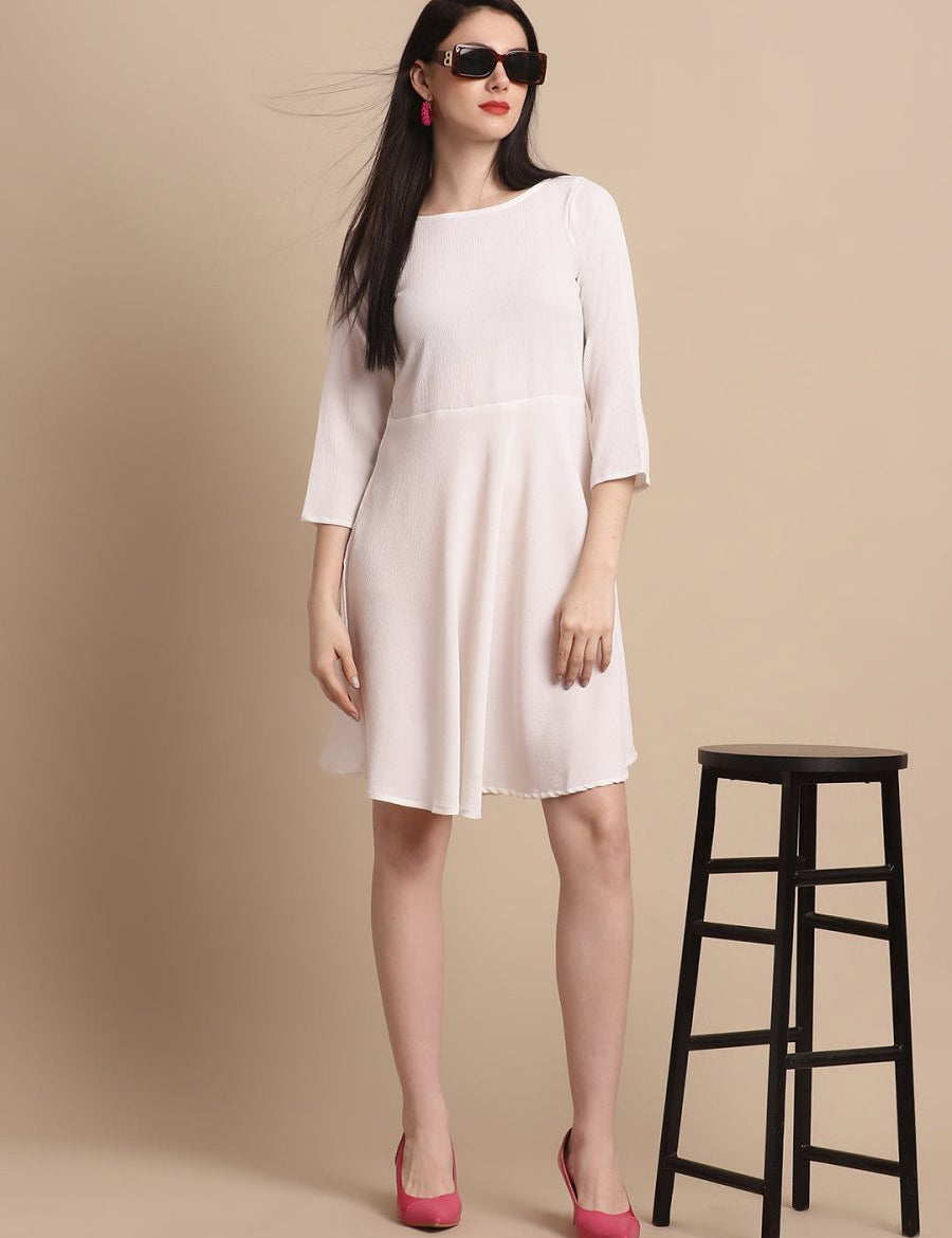 Women White Solid A-Line Dress - JND_1001White_XS
