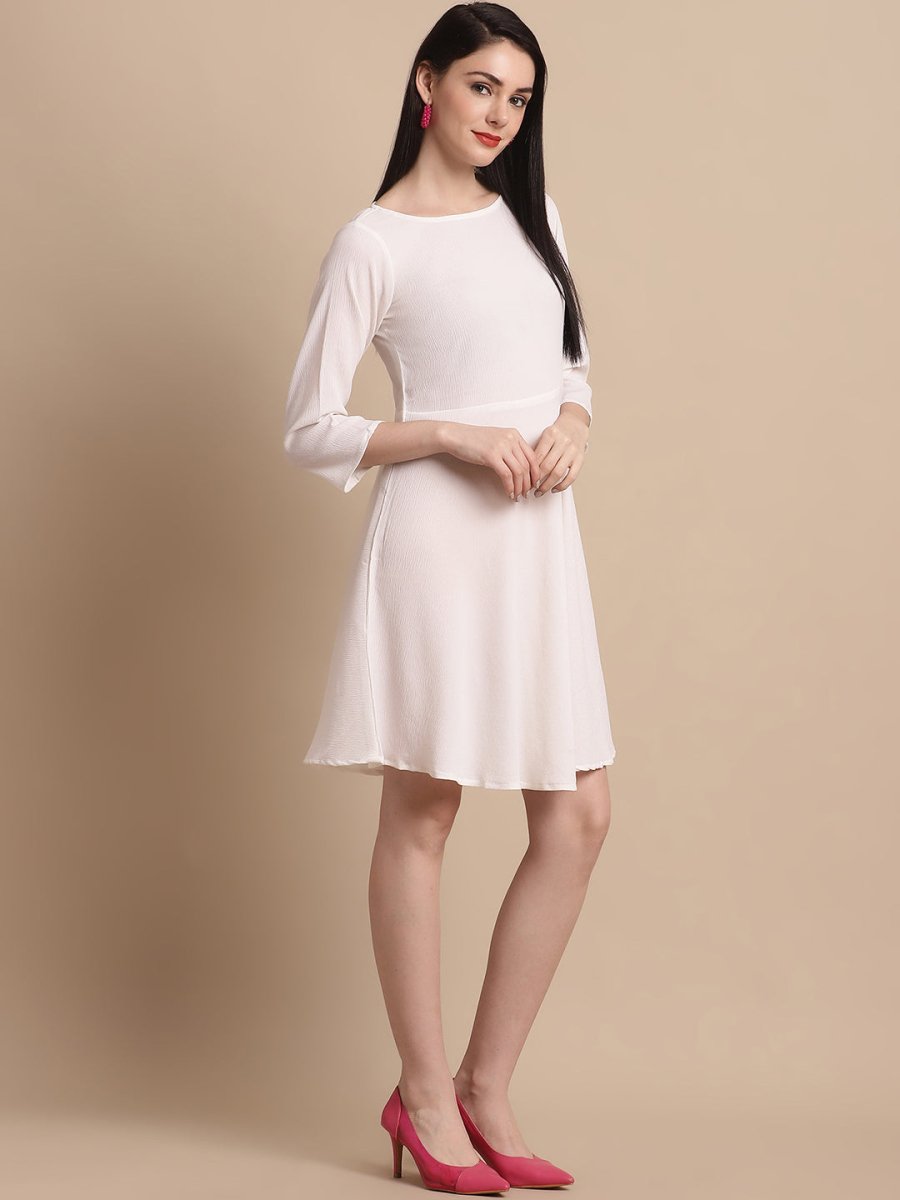 Women White Solid A-Line Dress - JND_1001White_XS