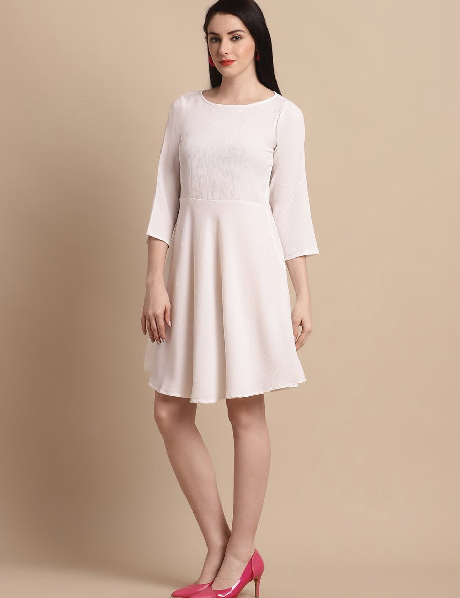 Women White Solid A-Line Dress - JND_1001White_XS