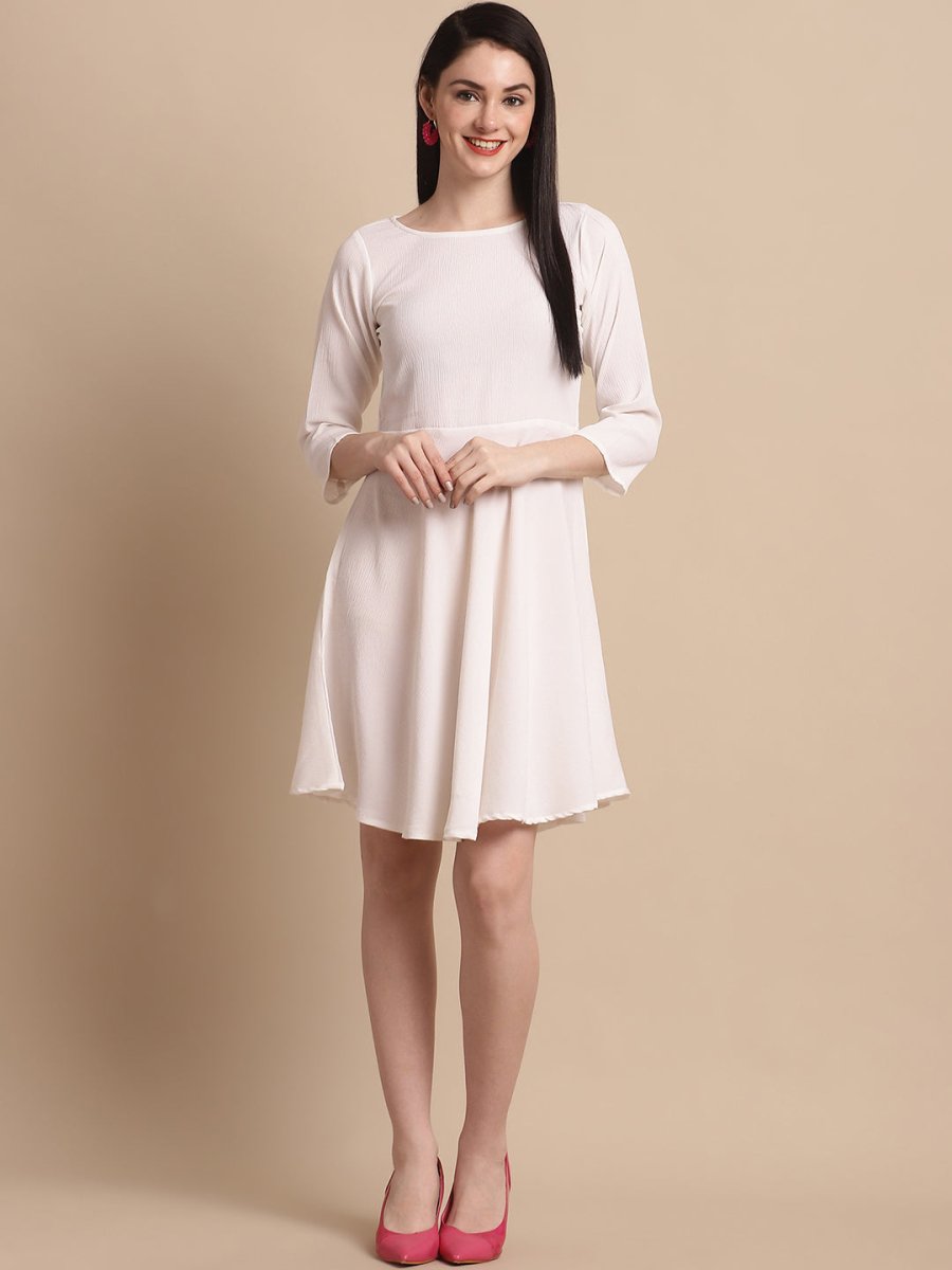 Women White Solid A-Line Dress - JND_1001White_XS