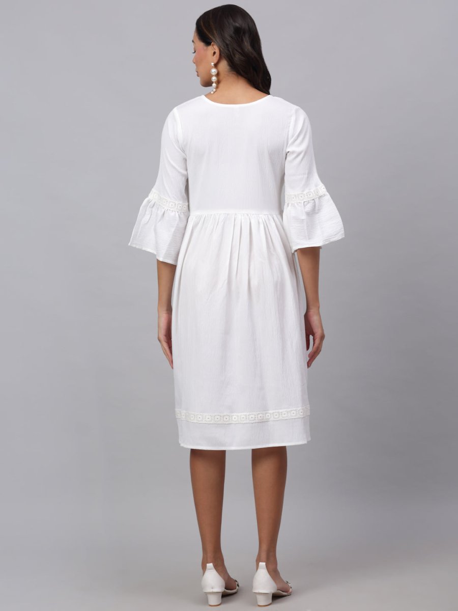 Women White Solid Fit & Flare Dress - JND_1002White_XS
