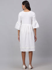 Women White Solid Fit & Flare Dress - JND_1002White_XS
