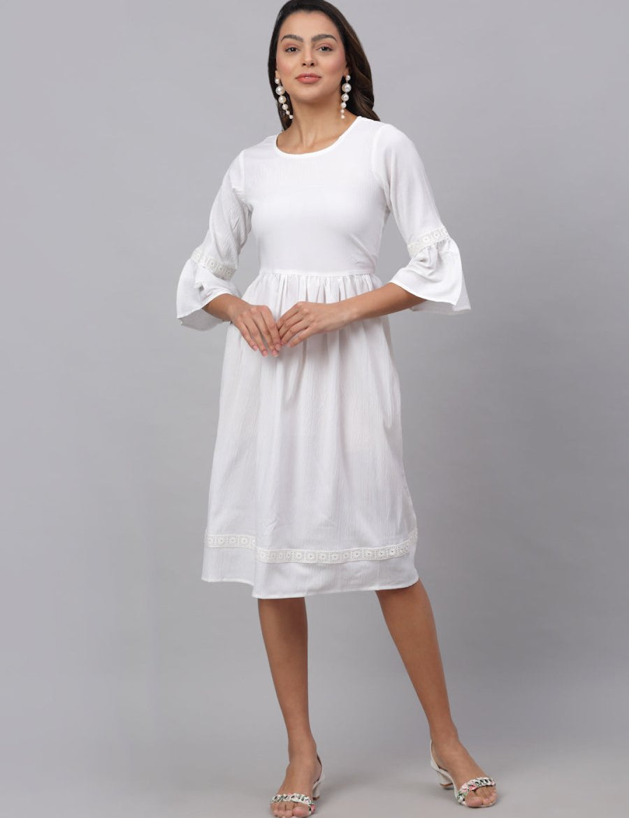 Women White Solid Fit & Flare Dress - JND_1002White_XS