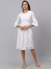 Women White Solid Fit & Flare Dress - JND_1002White_XS
