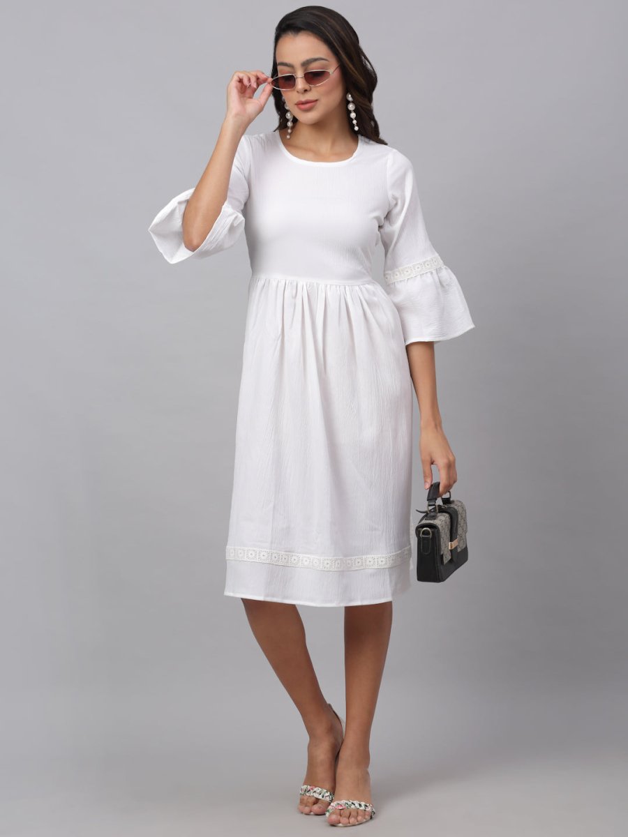 Women White Solid Fit & Flare Dress - JND_1002White_XS