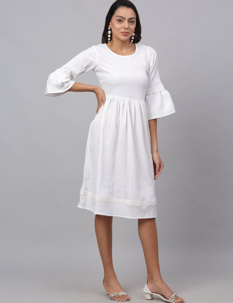 Women White Solid Fit & Flare Dress - JND_1002White_XS