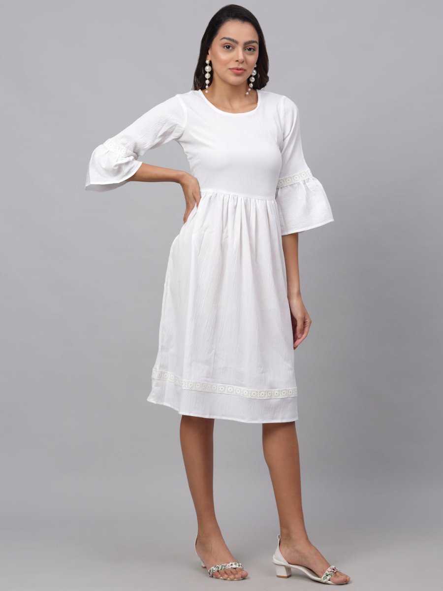 Women White Solid Fit & Flare Dress - JND_1002White_XS