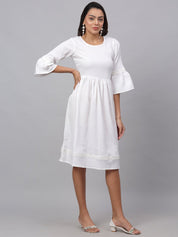 Women White Solid Fit & Flare Dress - JND_1002White_XS