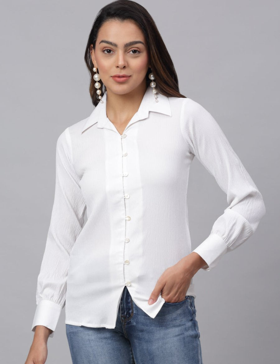 Women White Solid Shirt - JNS_2002White_XS