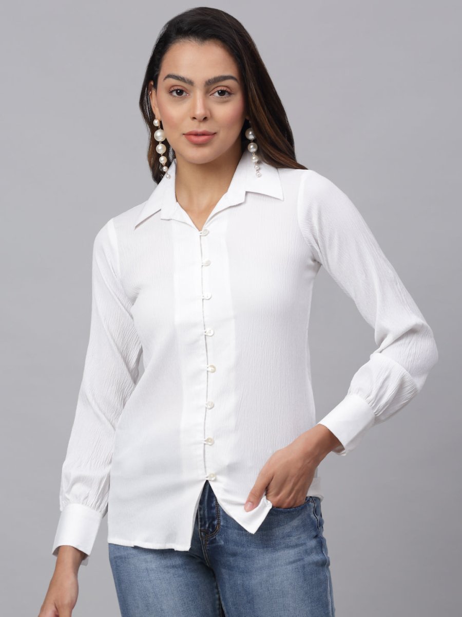 Women White Solid Shirt - JNS_2002White_XS