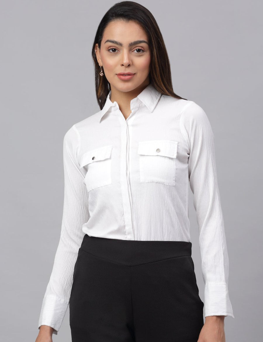 Women White Solid Shirt - JNS_2001White_XS