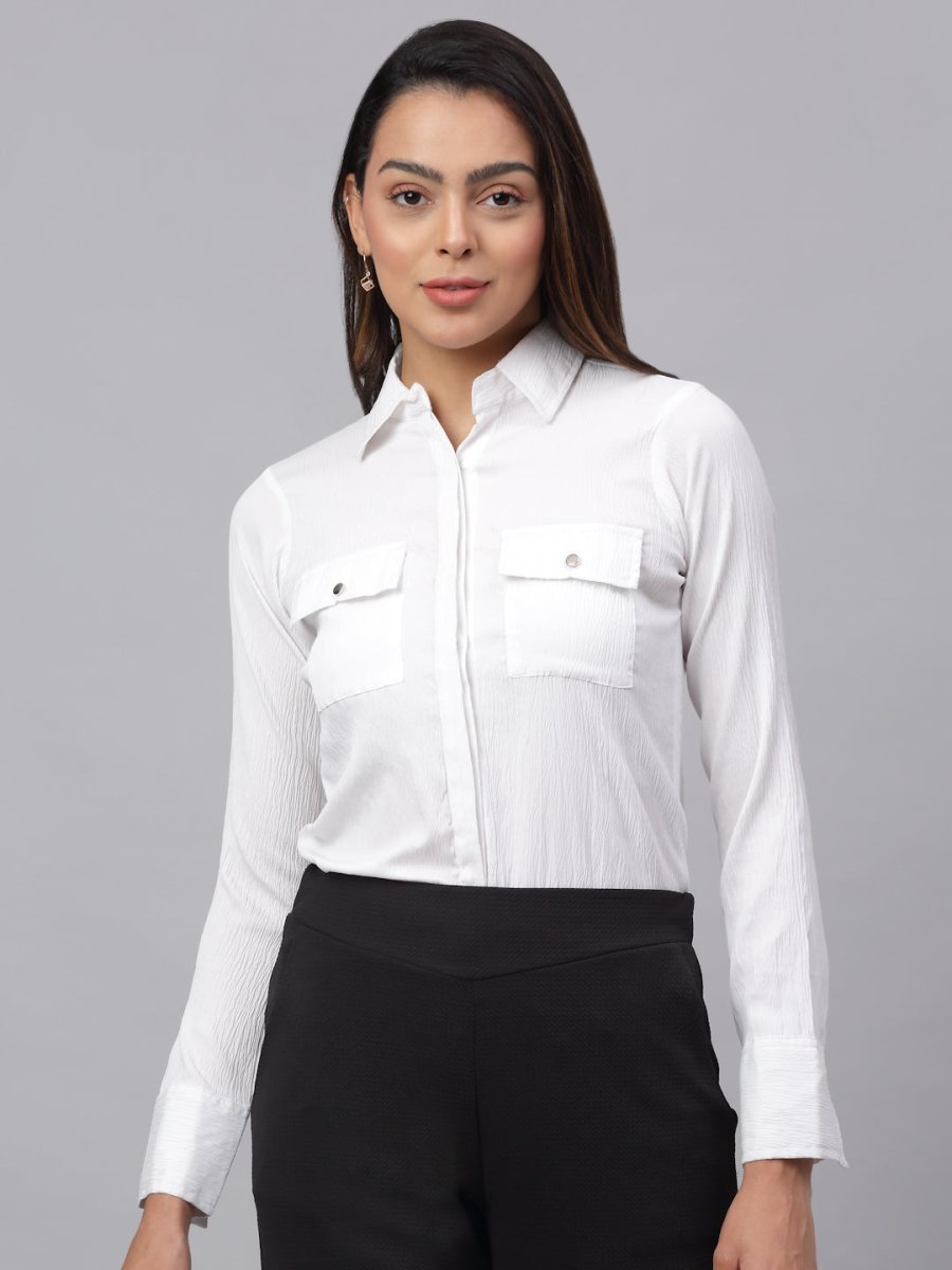Women White Solid Shirt - JNS_2001White_XS