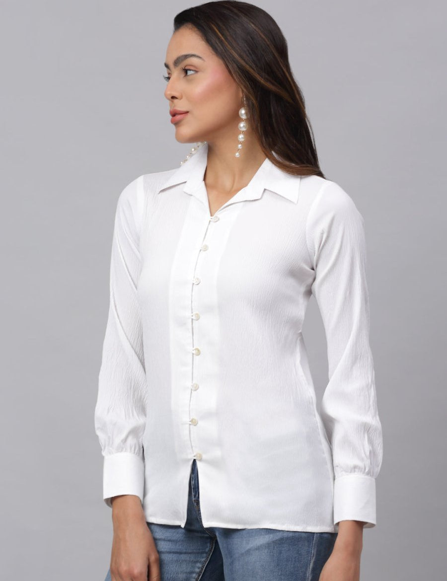 Women White Solid Shirt - JNS_2002White_XS