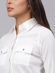 Women White Solid Shirt - JNS_2001White_XS