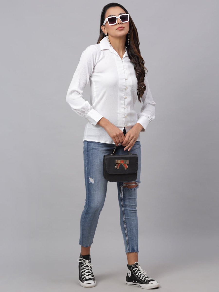 Women White Solid Shirt - JNS_2002White_XS