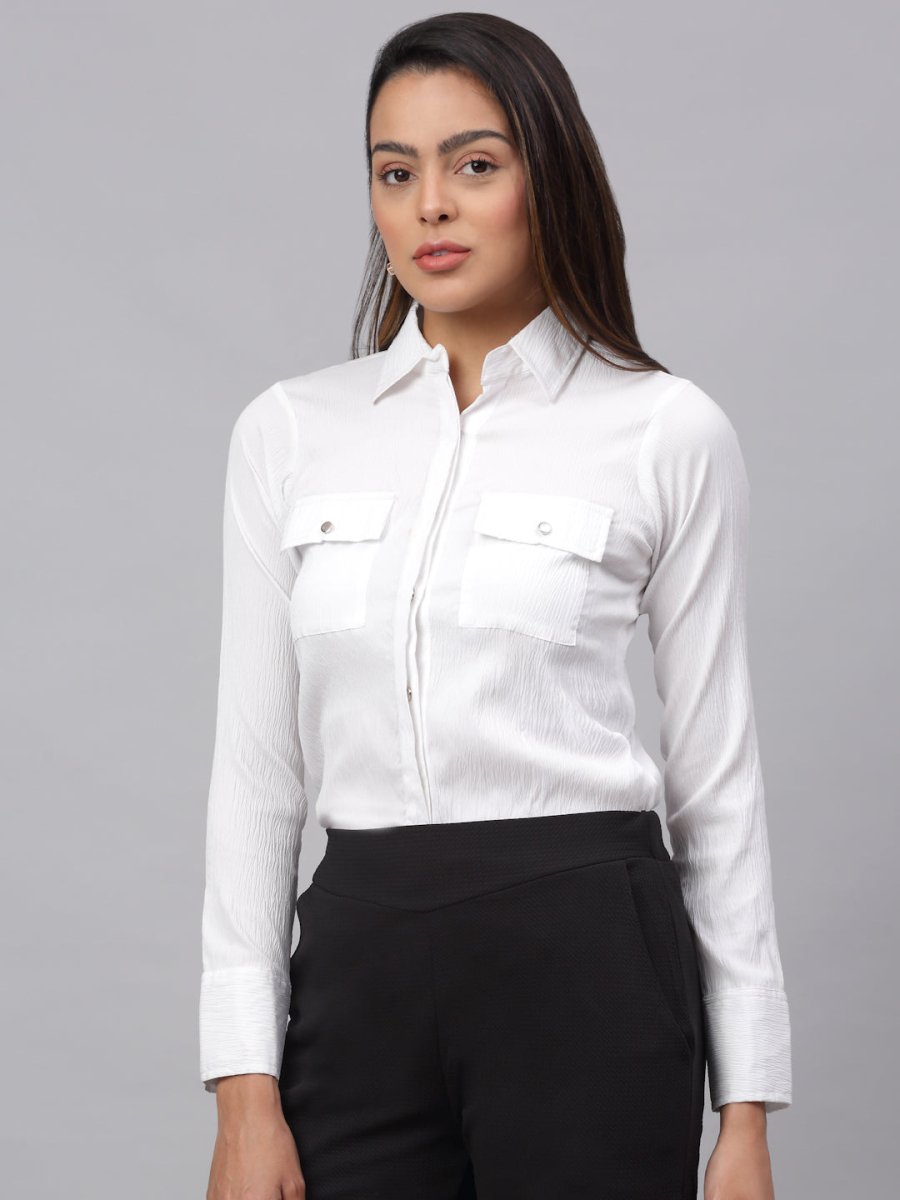 Women White Solid Shirt - JNS_2001White_XS