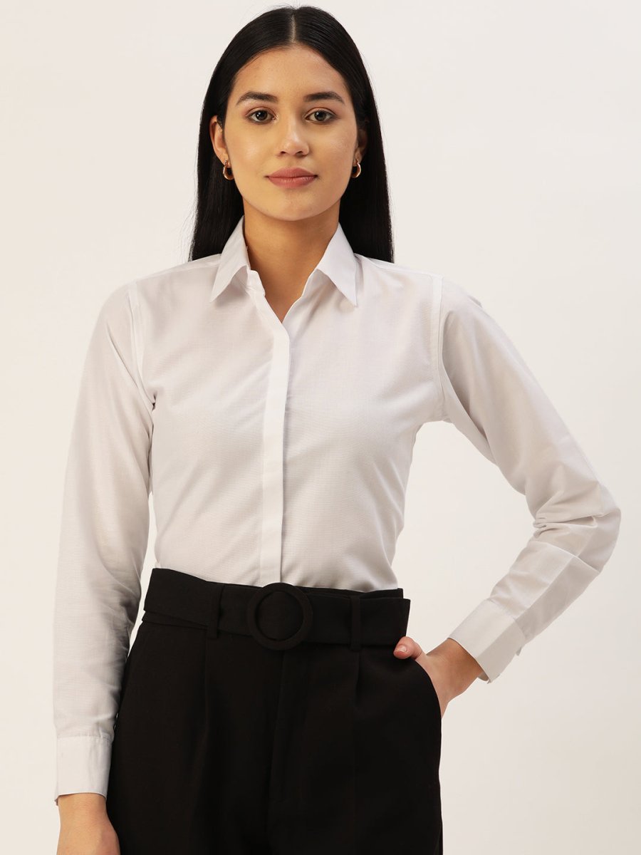 Women White Solid Shirt Style Top - JNS_2007White_XS