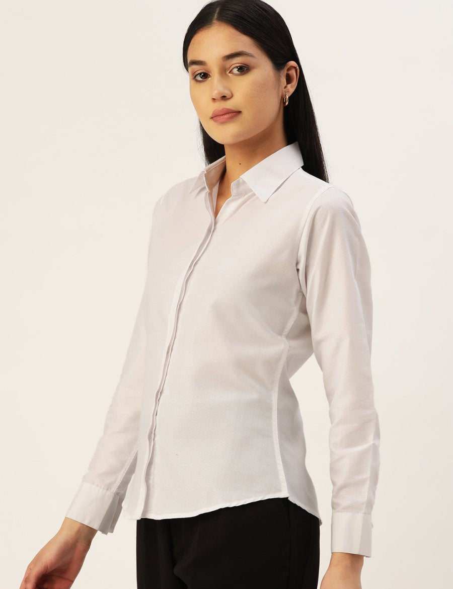 Women White Solid Shirt Style Top - JNS_2007White_XS