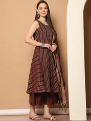 Women Woven Design Kantha Work Kurta with Palazzos & With Dupatta - JOKPL_D56M_1554_Maroon_S