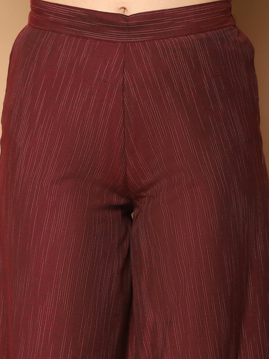 Women Woven Design Kantha Work Kurta with Palazzos & With Dupatta - JOKPL_D56M_1554_Maroon_S
