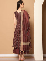 Women Woven Design Kantha Work Kurta with Palazzos & With Dupatta - JOKPL_D56M_1554_Maroon_S