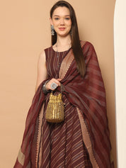 Women Woven Design Kantha Work Kurta with Palazzos & With Dupatta - JOKPL_D56M_1554_Maroon_S