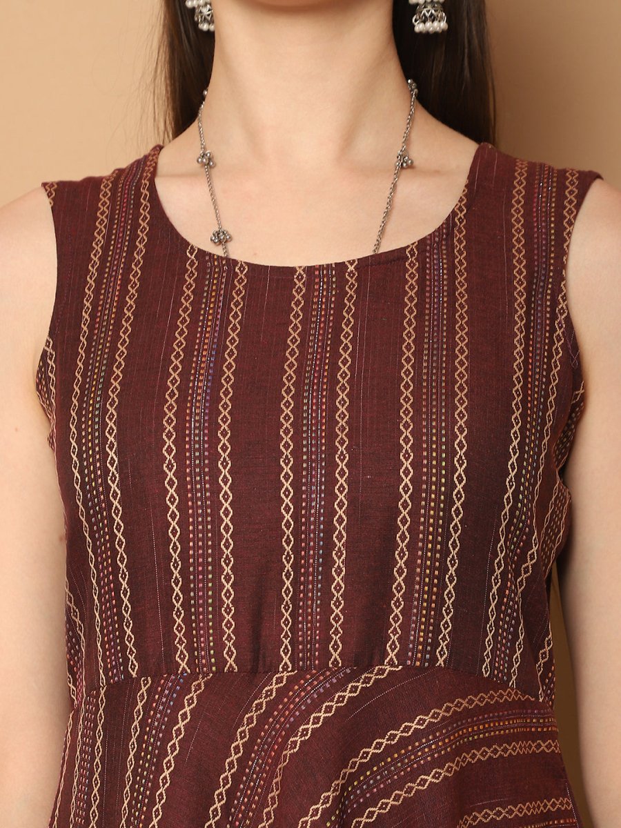 Women Woven Design Kantha Work Kurta with Palazzos & With Dupatta - JOKPL_D56M_1554_Maroon_S