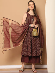 Women Woven Design Kantha Work Kurta with Palazzos & With Dupatta - JOKPL_D56M_1554_Maroon_S