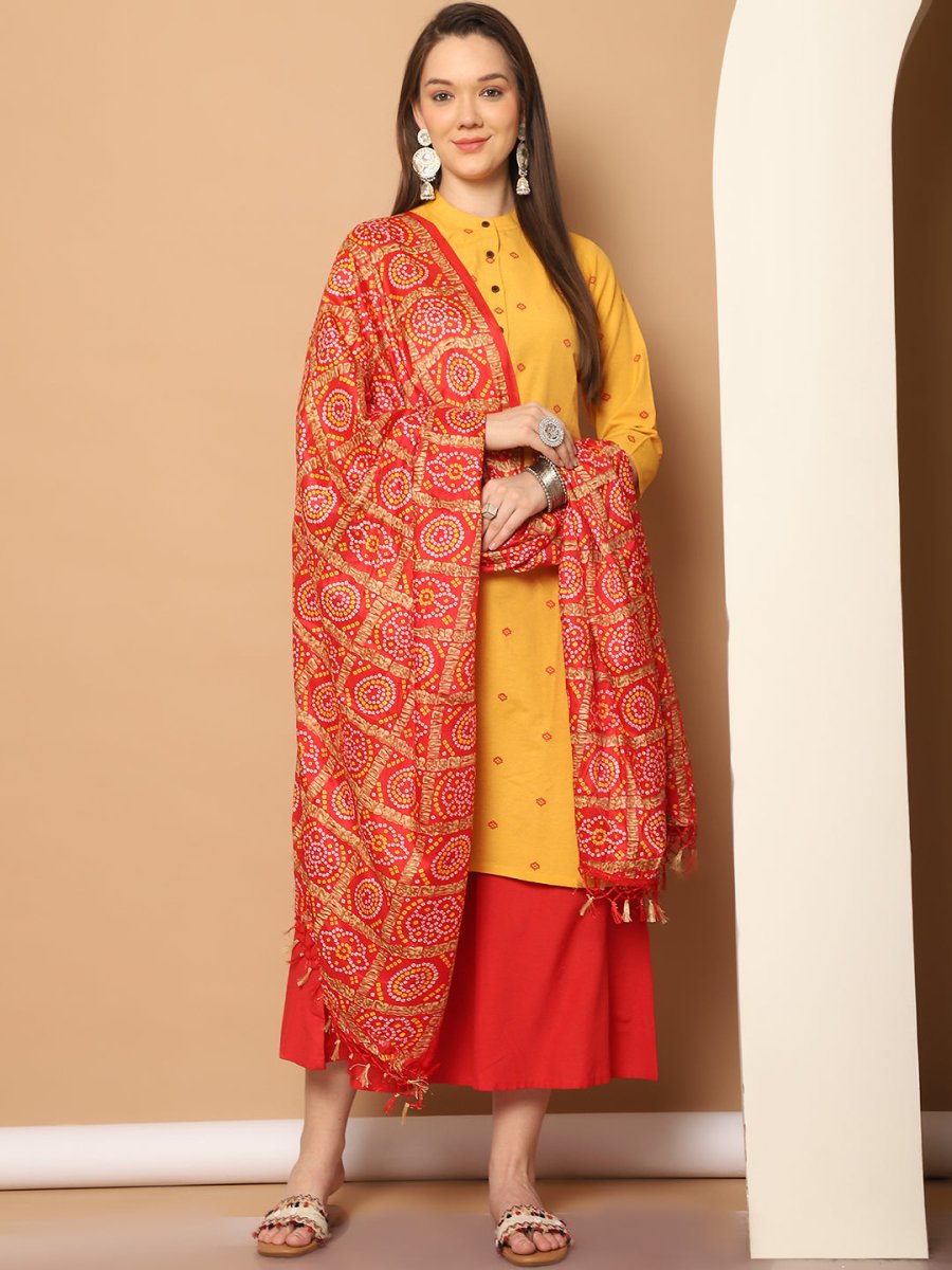 Women Woven Design Kurta with Palazzos & With Dupatta - JOKPL_D37R_1555_Yellow_S