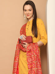 Women Woven Design Kurta with Palazzos & With Dupatta - JOKPL_D37R_1555_Yellow_S
