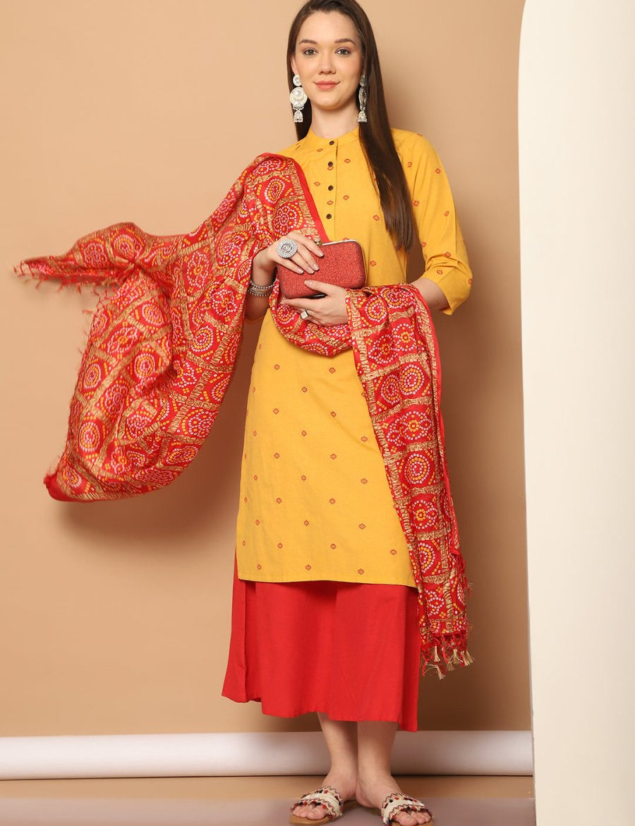 Women Woven Design Kurta with Palazzos & With Dupatta - JOKPL_D37R_1555_Yellow_S