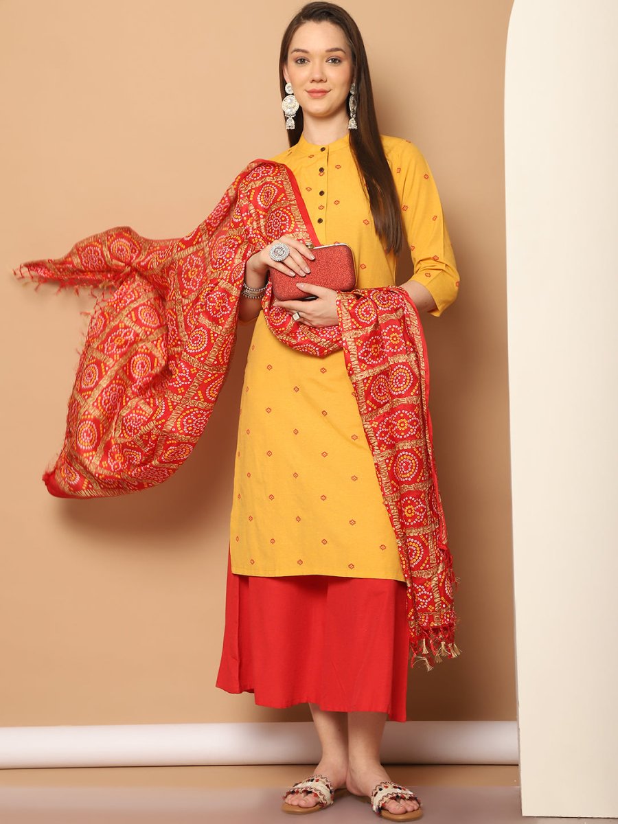 Women Woven Design Kurta with Palazzos & With Dupatta - JOKPL_D37R_1555_Yellow_S