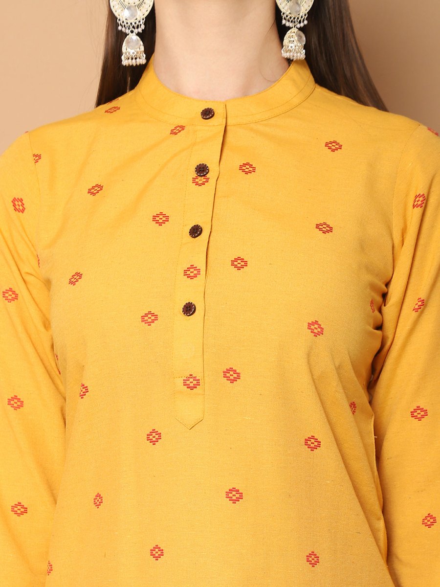 Women Woven Design Kurta with Palazzos & With Dupatta - JOKPL_D37R_1555_Yellow_S