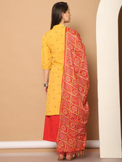 Women Woven Design Kurta with Palazzos & With Dupatta - JOKPL_D37R_1555_Yellow_S