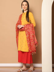 Women Woven Design Kurta with Palazzos & With Dupatta - JOKPL_D37R_1555_Yellow_S