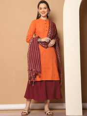Women Woven Design Orange Kurta with Palazzos & With Dupatta - JOKPL_D51P_1555_Orange_S