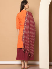 Women Woven Design Orange Kurta with Palazzos & With Dupatta - JOKPL_D51P_1555_Orange_S