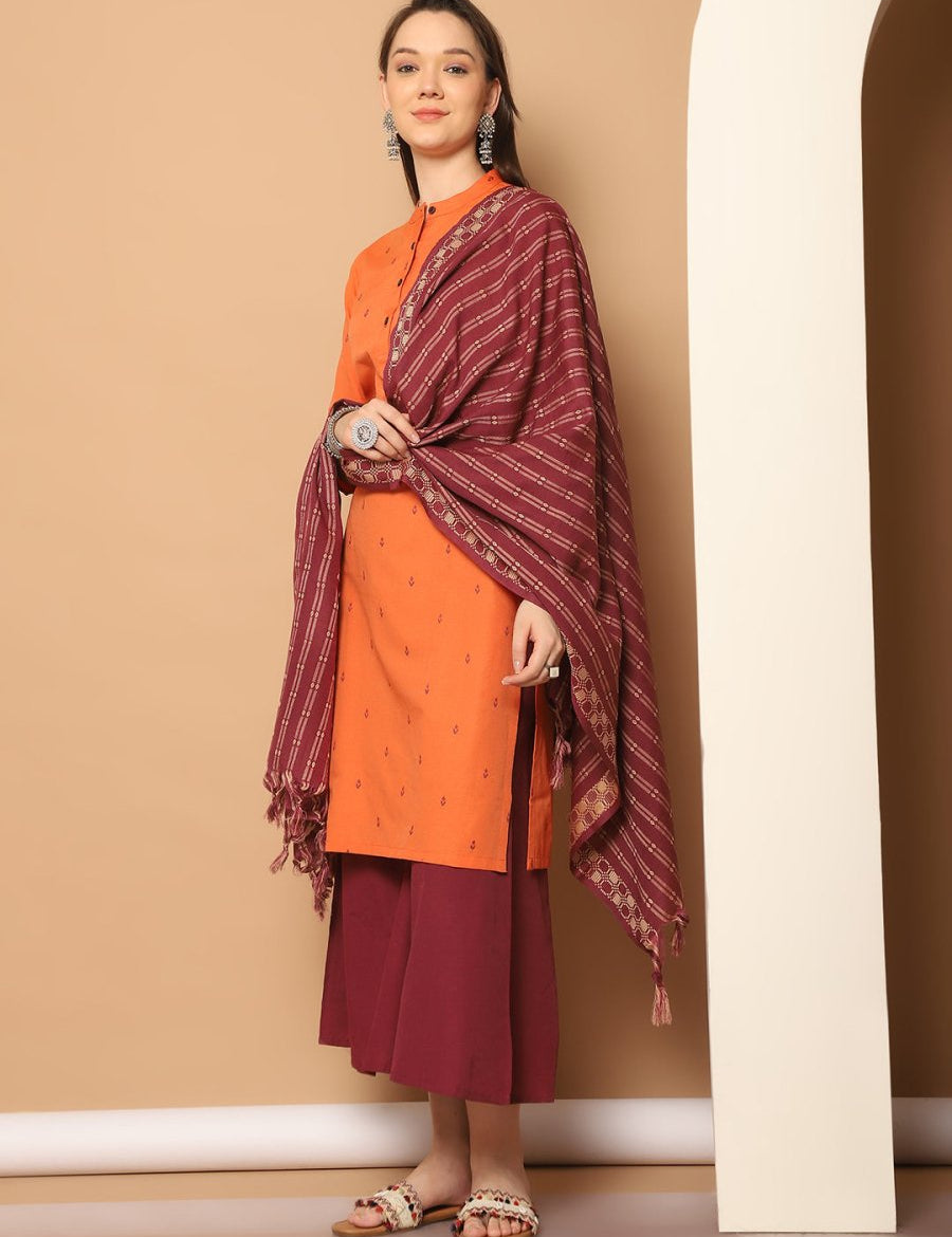 Women Woven Design Orange Kurta with Palazzos & With Dupatta - JOKPL_D51P_1555_Orange_S