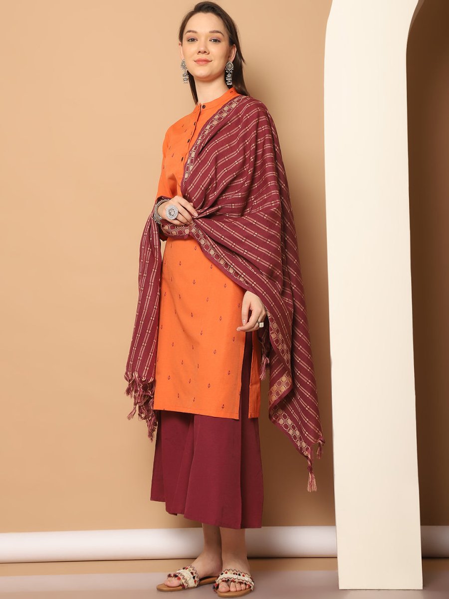 Women Woven Design Orange Kurta with Palazzos & With Dupatta - JOKPL_D51P_1555_Orange_S