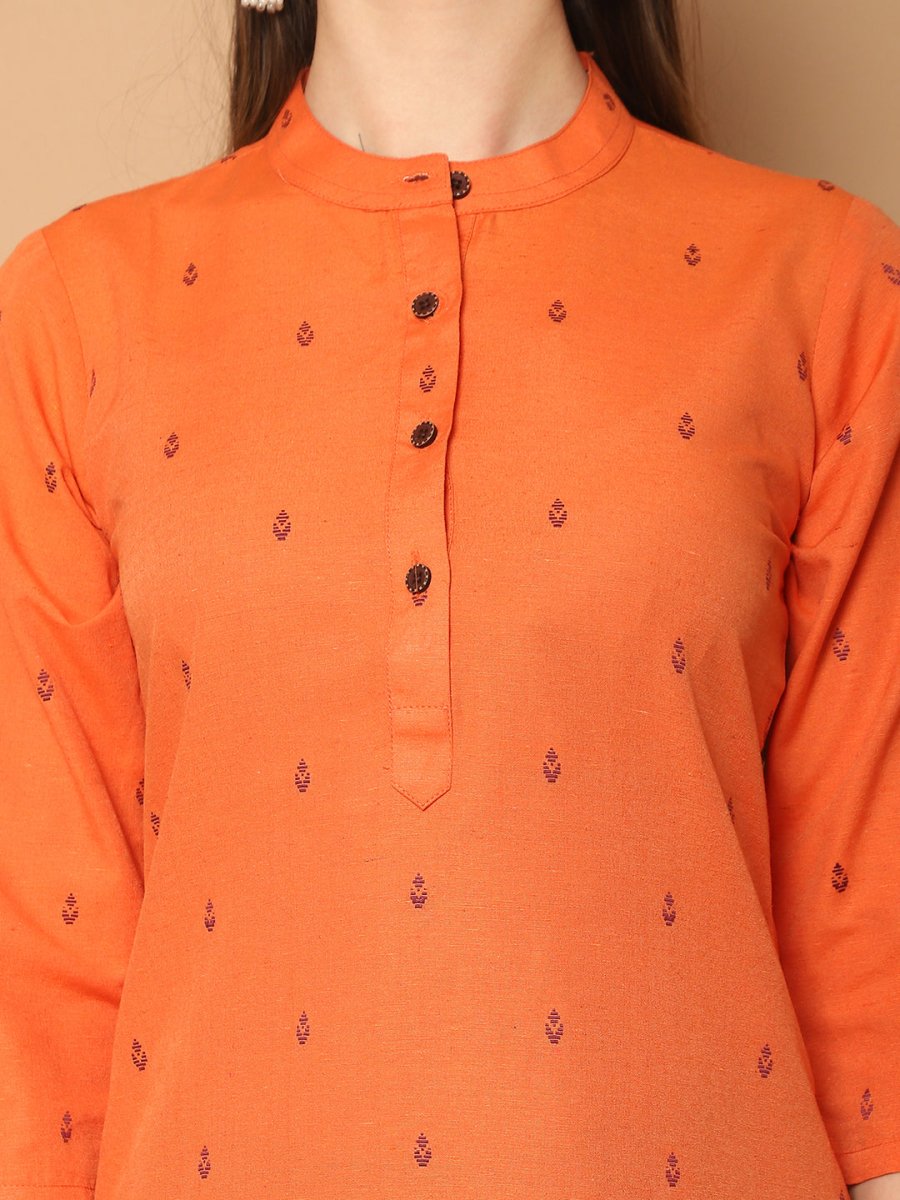 Women Woven Design Orange Kurta with Palazzos & With Dupatta - JOKPL_D51P_1555_Orange_S