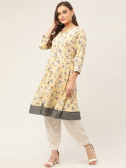 Women Yellow and White Flared Printed kurta - JOK_1424_Yellow_S