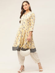 Women Yellow and White Flared Printed kurta - JOK_1424_Yellow_S