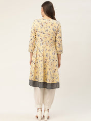 Women Yellow and White Flared Printed kurta - JOK_1424_Yellow_S