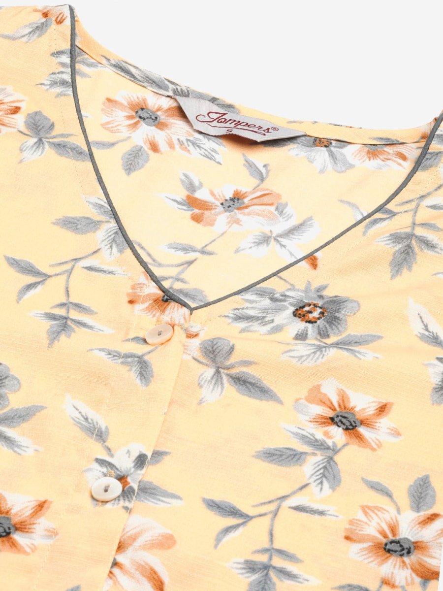 Women Yellow and White Flared Printed kurta - JOK_1424_Yellow_S