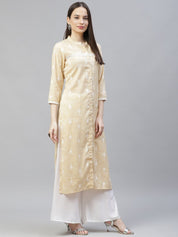 Women Yellow Ethnic Motifs Ikat Kurta with lace work - JOK_1404_Yellow_S